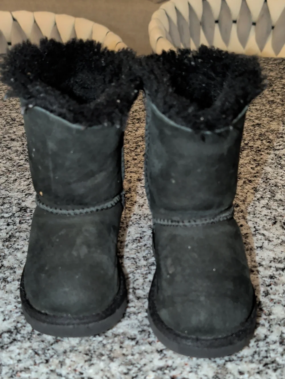 UGG Black Suede Short Boot with Shearling Trim